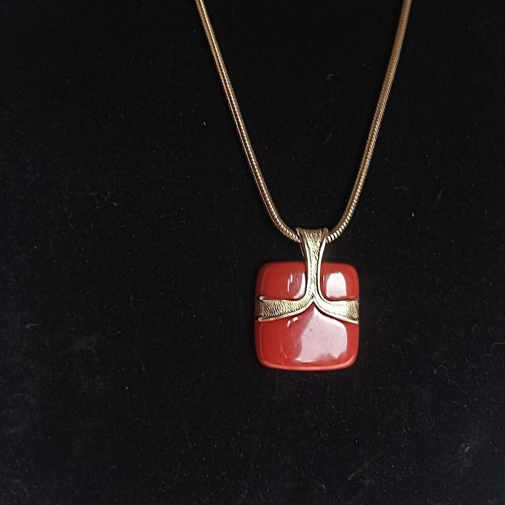Signed Emmons "Modern" Necklace Pendant on Gold Tone Snake Necklace